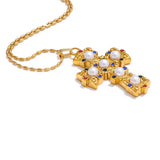 Colourful Pearl Cross Gold Necklace - ILLUSIVE JEWELS USA