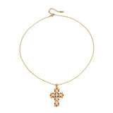 Colourful Pearl Cross Gold Necklace - ILLUSIVE JEWELS USA