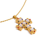 Colourful Pearl Cross Gold Necklace - ILLUSIVE JEWELS USA