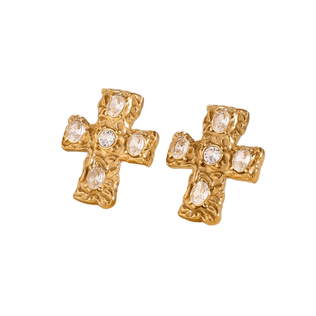 Gold Cross Stud Earrings - ILLUSIVE JEWELS USA