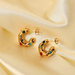 Gold Multi - Coloured Gem Hoop Earrings - ILLUSIVE JEWELS USA