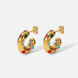 Gold Multi - Coloured Gem Hoop Earrings - ILLUSIVE JEWELS USA