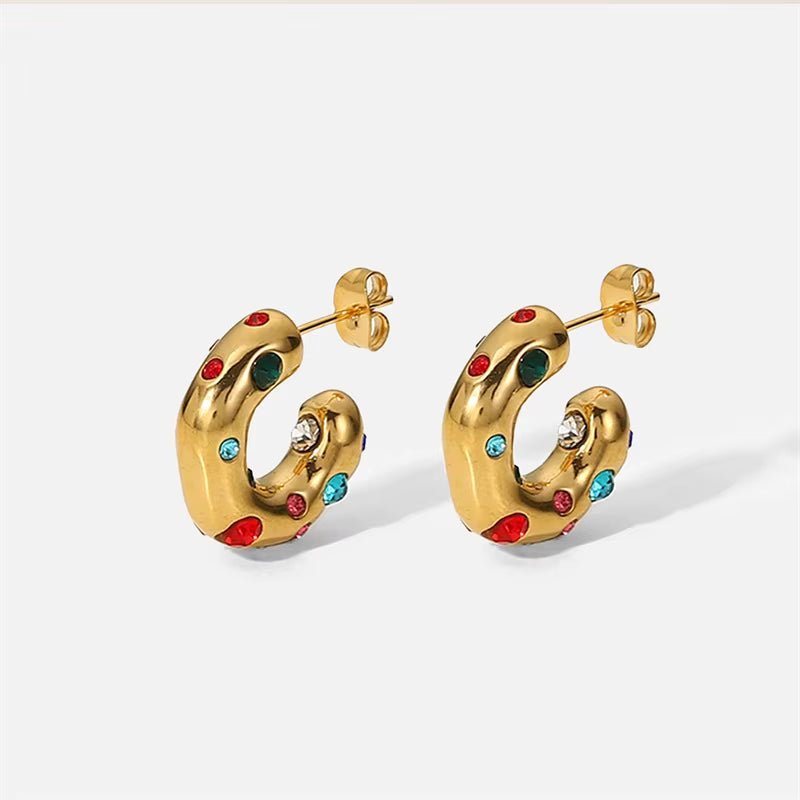 Gold Multi - Coloured Gem Hoop Earrings - ILLUSIVE JEWELS USA