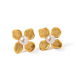 Gold Pearl Flower Stud Earrings - ILLUSIVE JEWELS USA