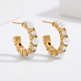 Gold Pearl Stones Hoop Earrings - ILLUSIVE JEWELS USA