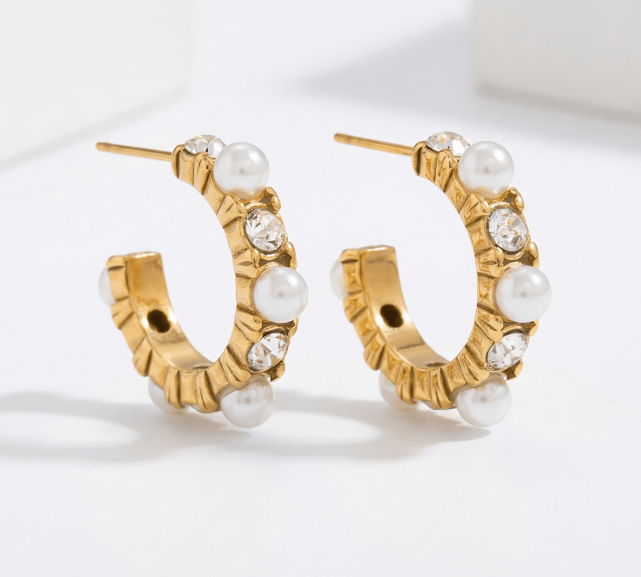 Gold Pearl Stones Hoop Earrings - ILLUSIVE JEWELS USA