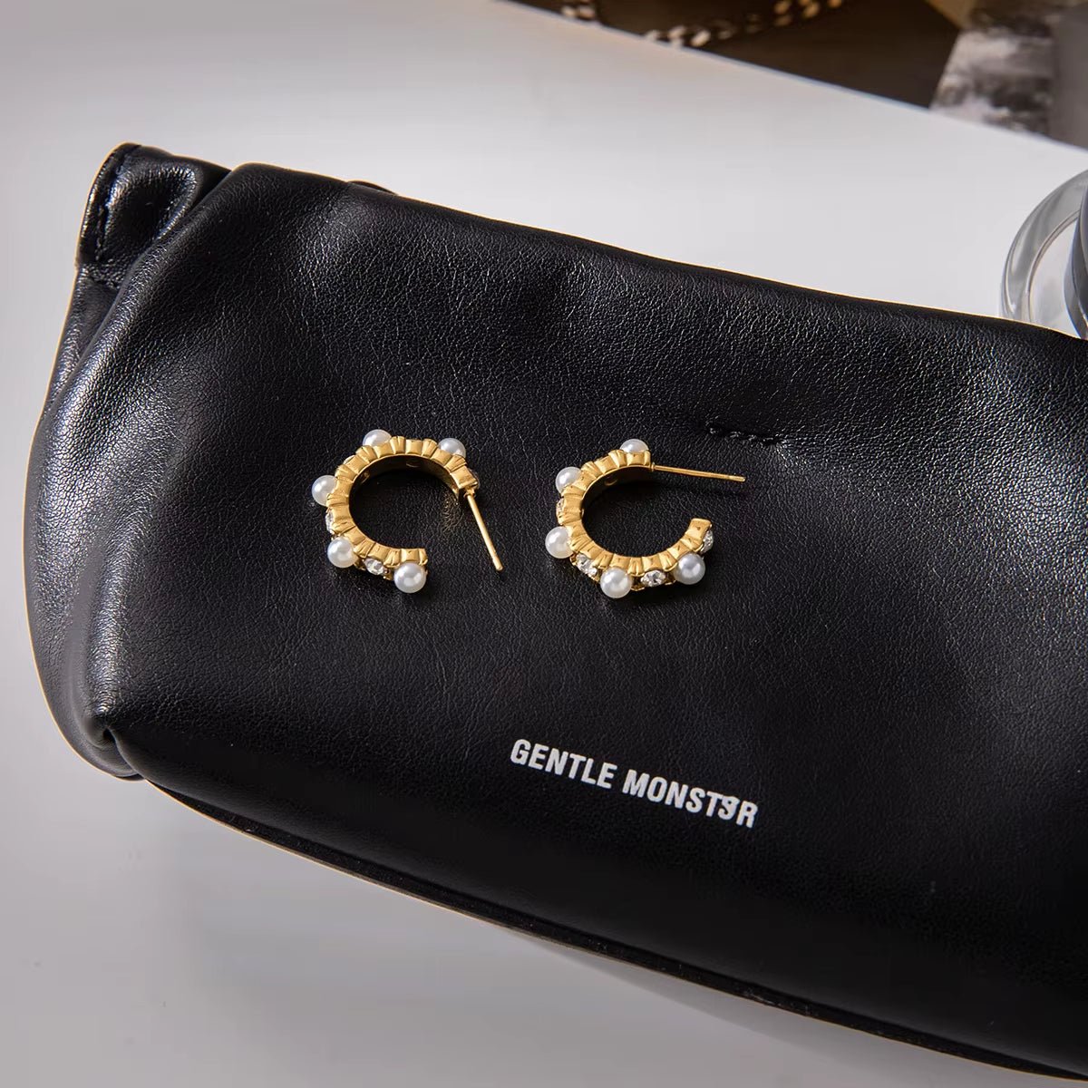 Gold Pearl Stones Hoop Earrings - ILLUSIVE JEWELS USA