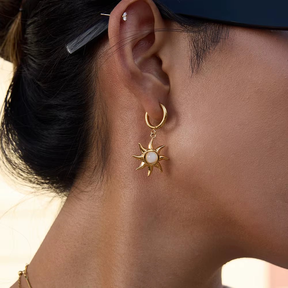Gold Sun Huggie Hoops - ILLUSIVE JEWELS USA