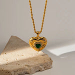 Green Heart Stone Pendant Necklace - ILLUSIVE JEWELS USA