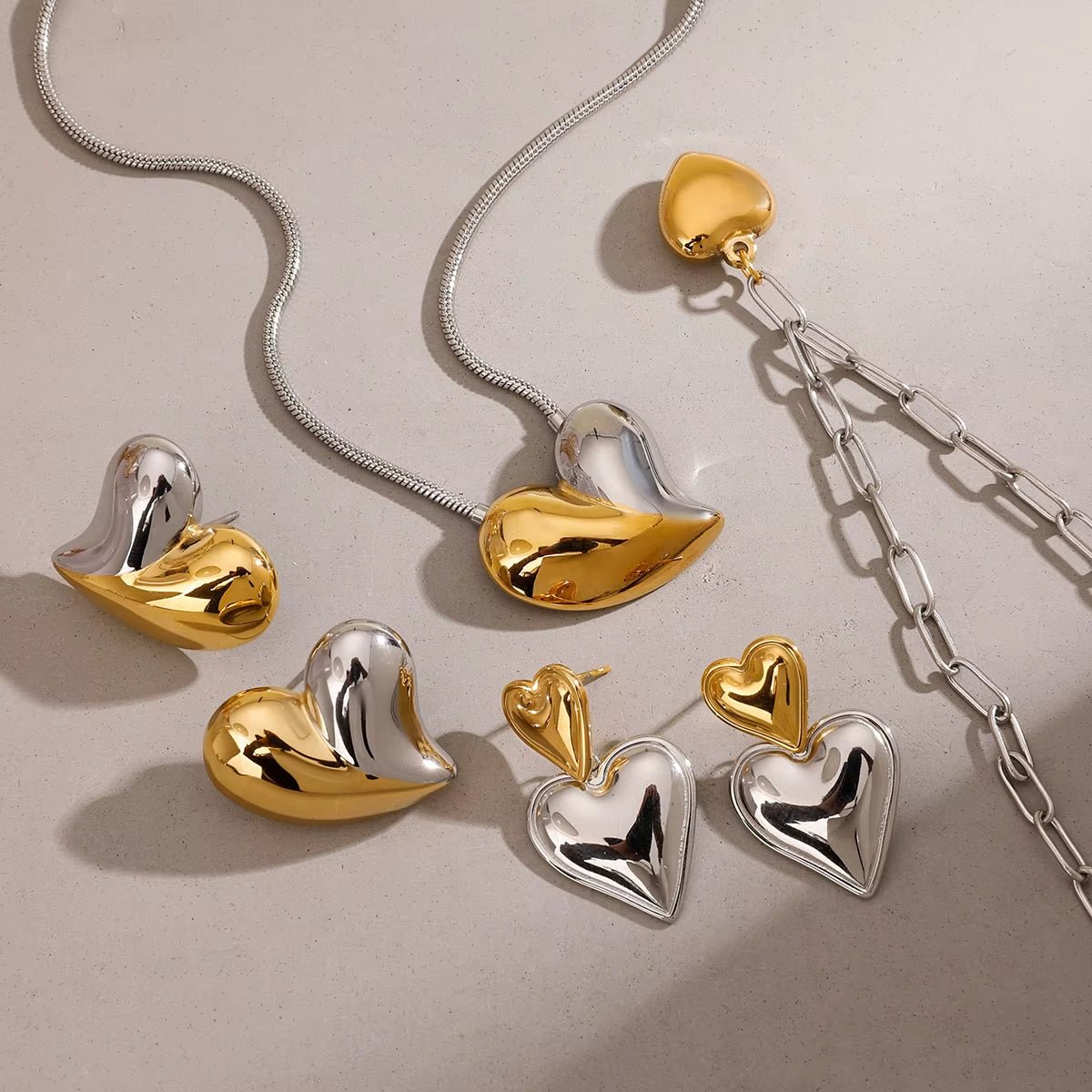 Nina Mixed Metal Heart Stud Earrings - ILLUSIVE JEWELS USA