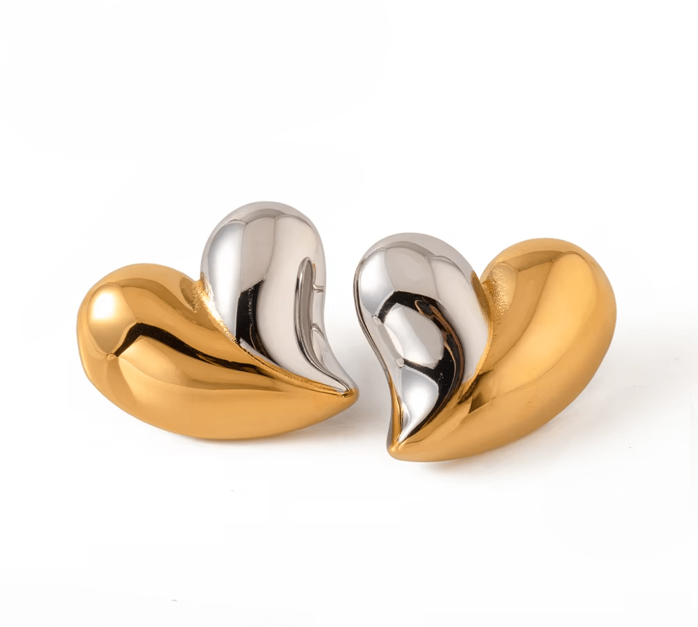Nina Mixed Metal Heart Stud Earrings - ILLUSIVE JEWELS USA