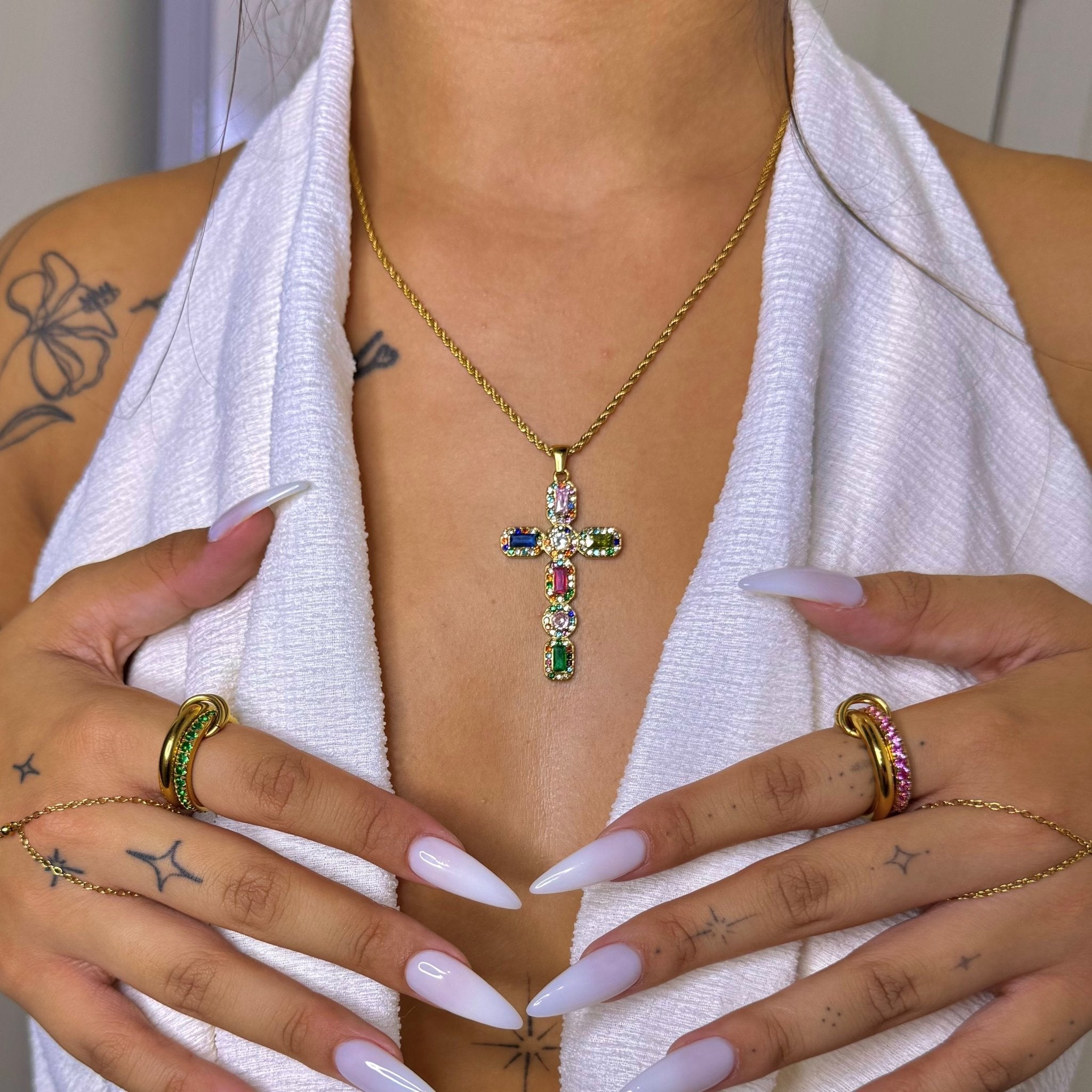 Rainbow Cross Gold Necklace - ILLUSIVE JEWELS USA