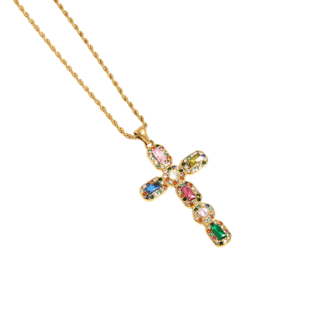 Rainbow Cross Gold Necklace - ILLUSIVE JEWELS USA
