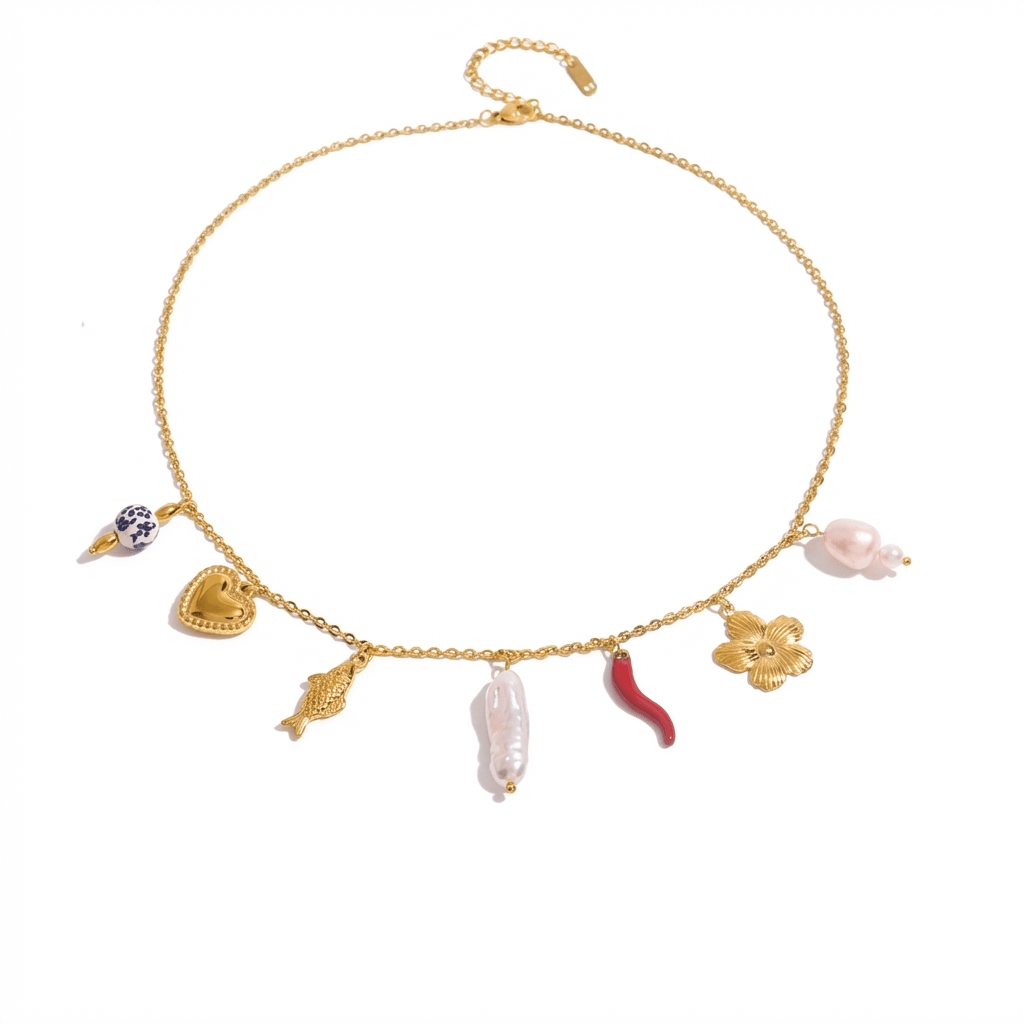 Saffy Gold Charm Necklace - ILLUSIVE JEWELS USA