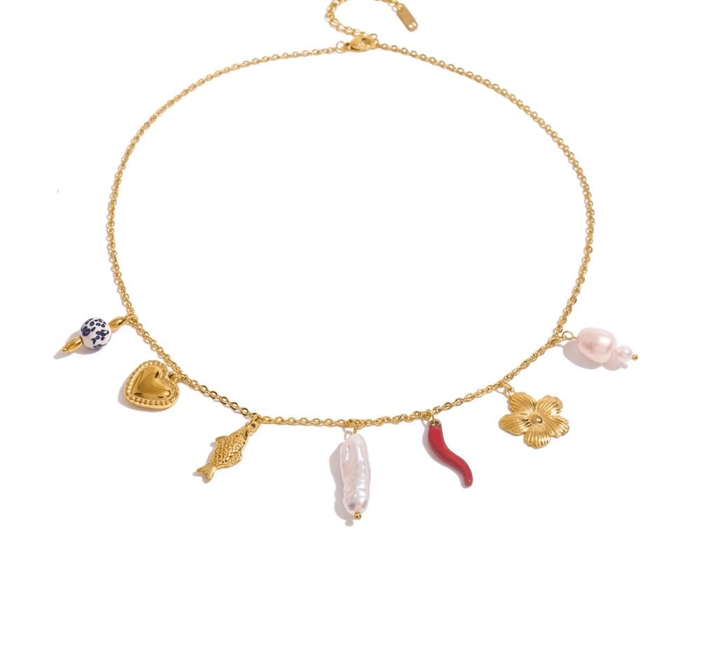 Saffy Gold Charm Necklace - ILLUSIVE JEWELS USA