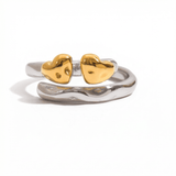 Silver with Gold Hearts Ring - ILLUSIVE JEWELS USA