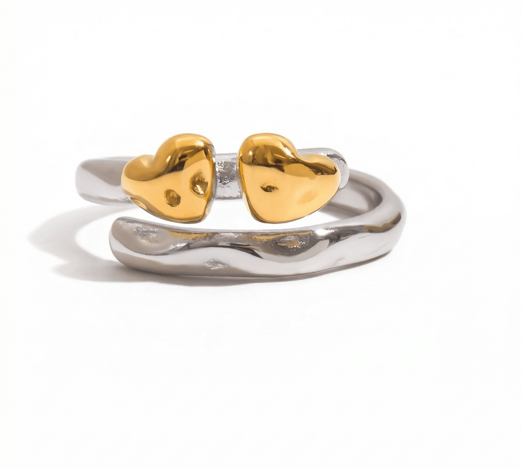 Silver with Gold Hearts Ring - ILLUSIVE JEWELS USA