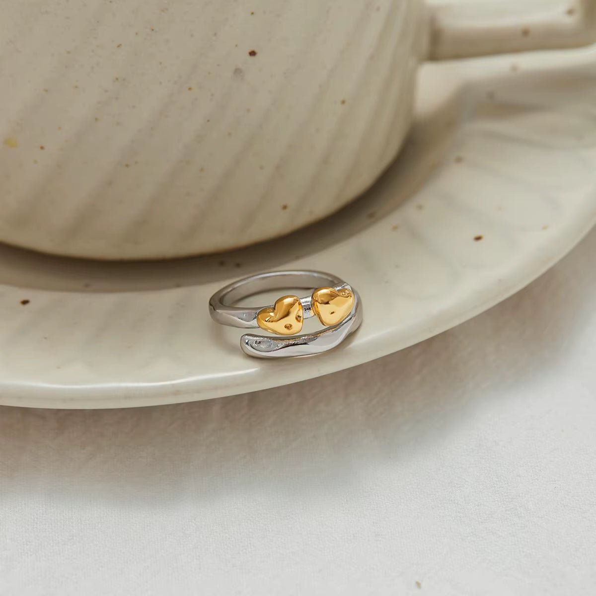 Silver with Gold Hearts Ring - ILLUSIVE JEWELS USA