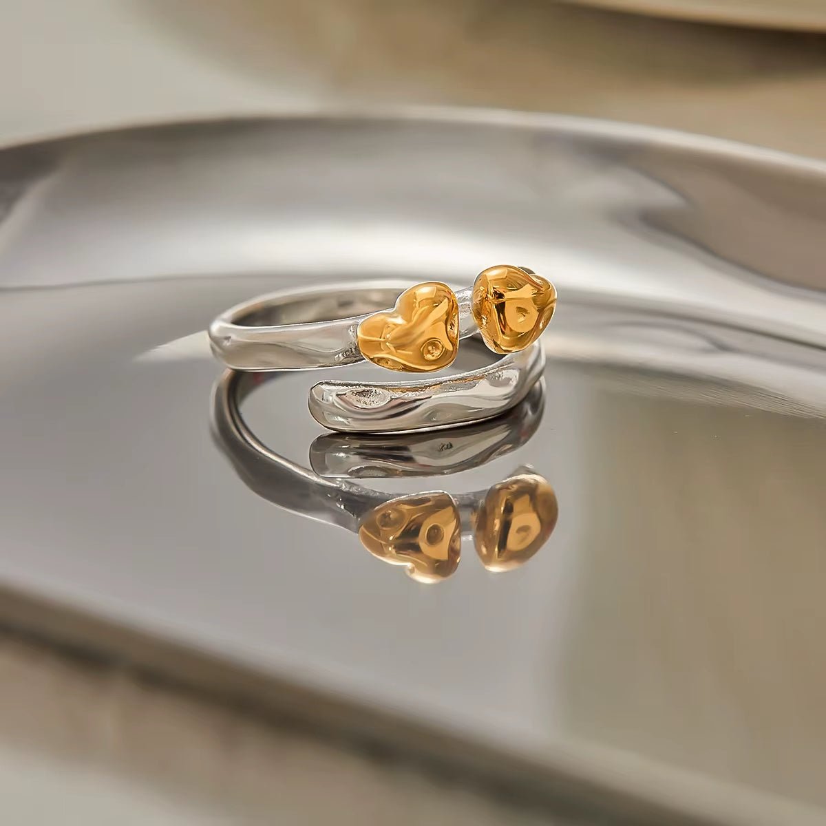 Silver with Gold Hearts Ring - ILLUSIVE JEWELS USA