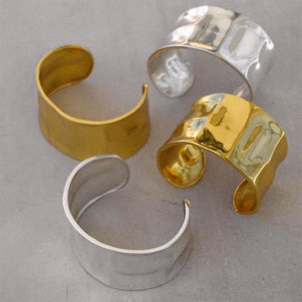 Sloane Gold Hammered Cuff Bangle - ILLUSIVE JEWELS USA