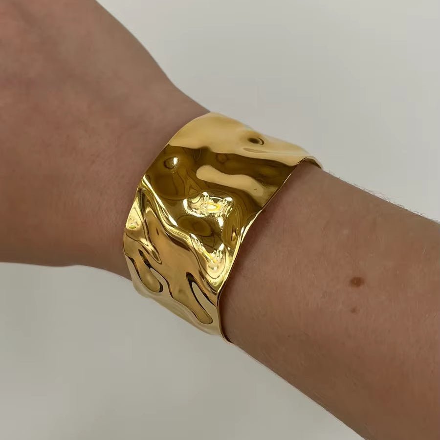 Sloane Gold Hammered Cuff Bangle - ILLUSIVE JEWELS USA