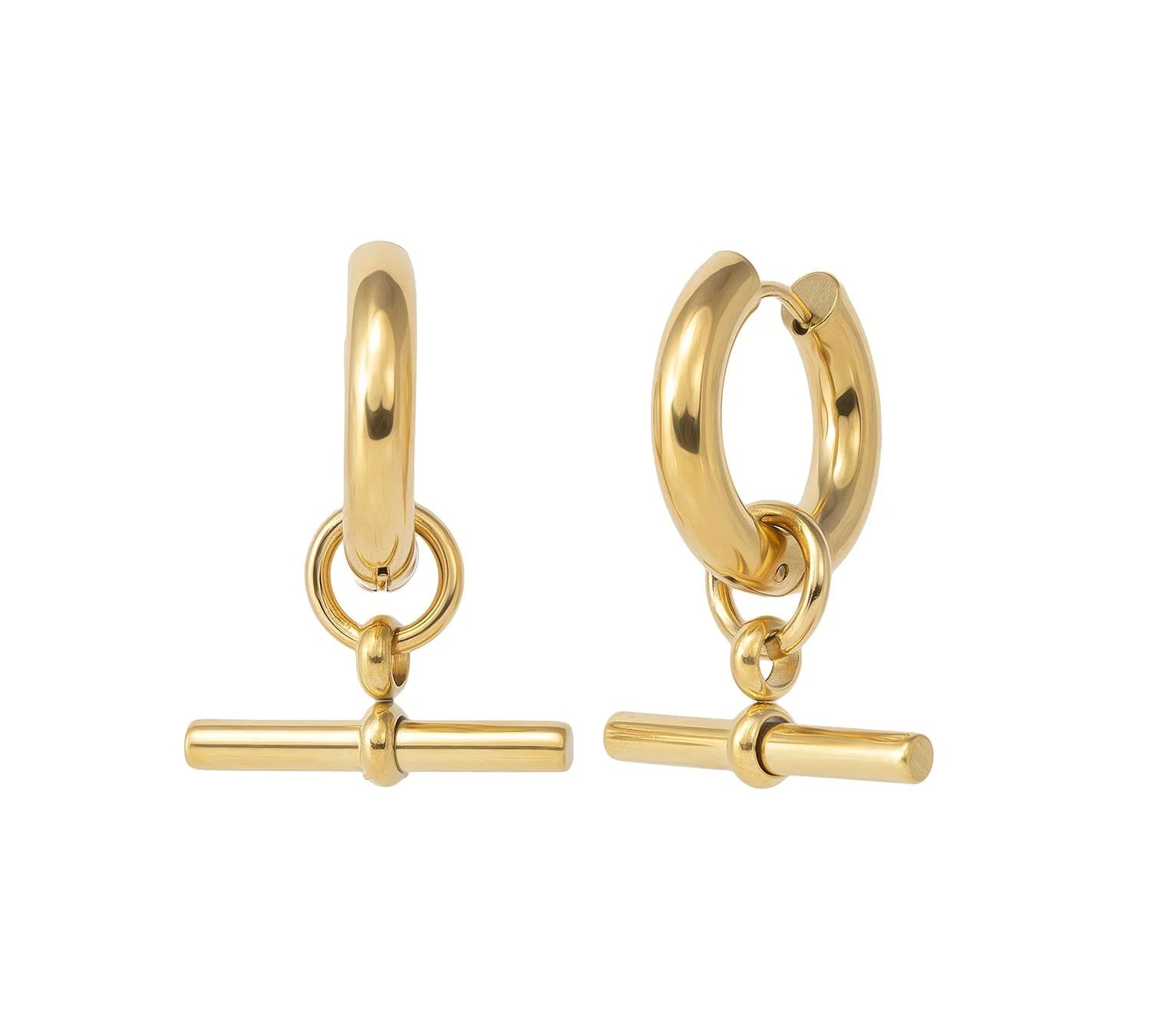 T Bar Gold Hoops - ILLUSIVE JEWELS USA