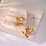 T Bar Gold Hoops - ILLUSIVE JEWELS USA