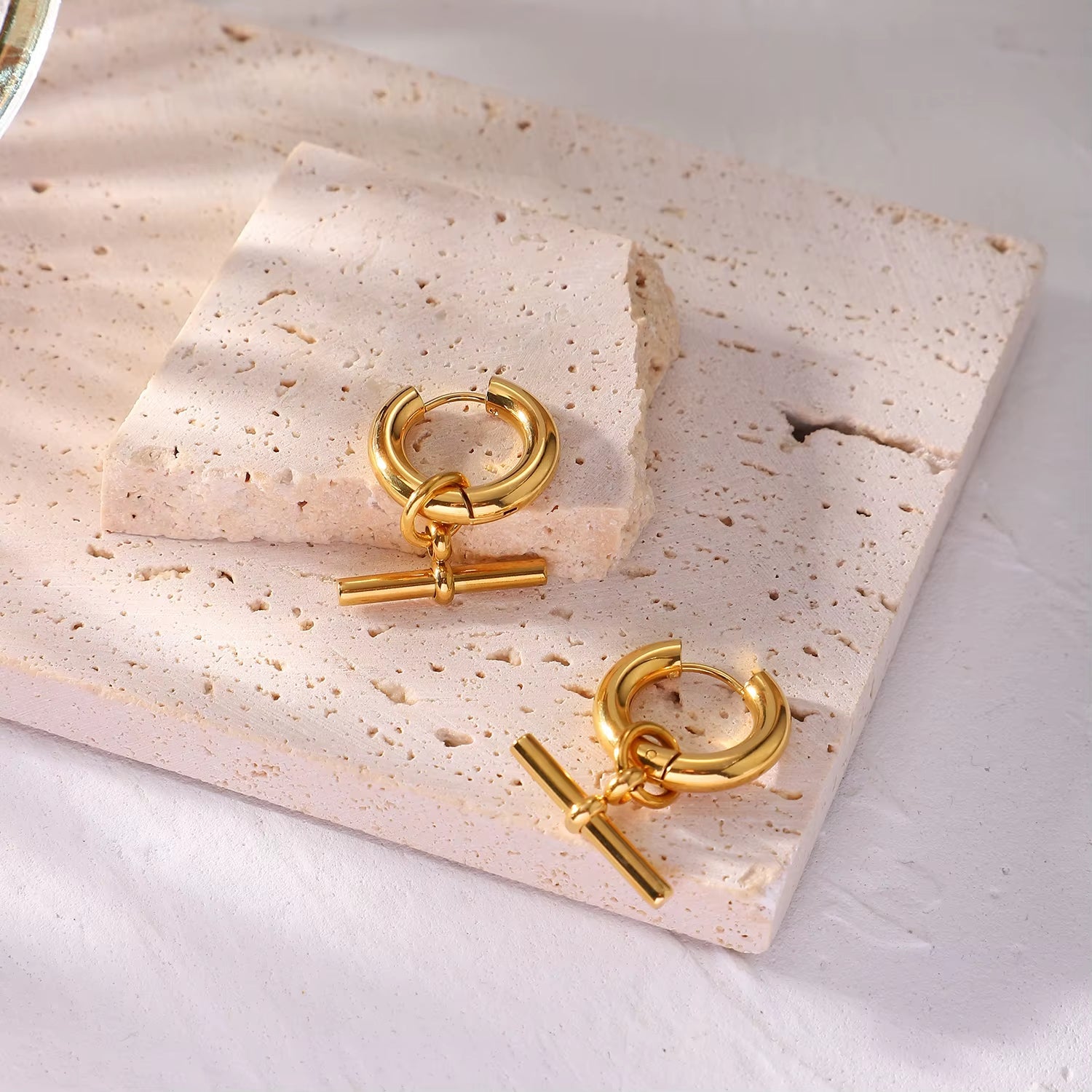 T Bar Gold Hoops - ILLUSIVE JEWELS USA