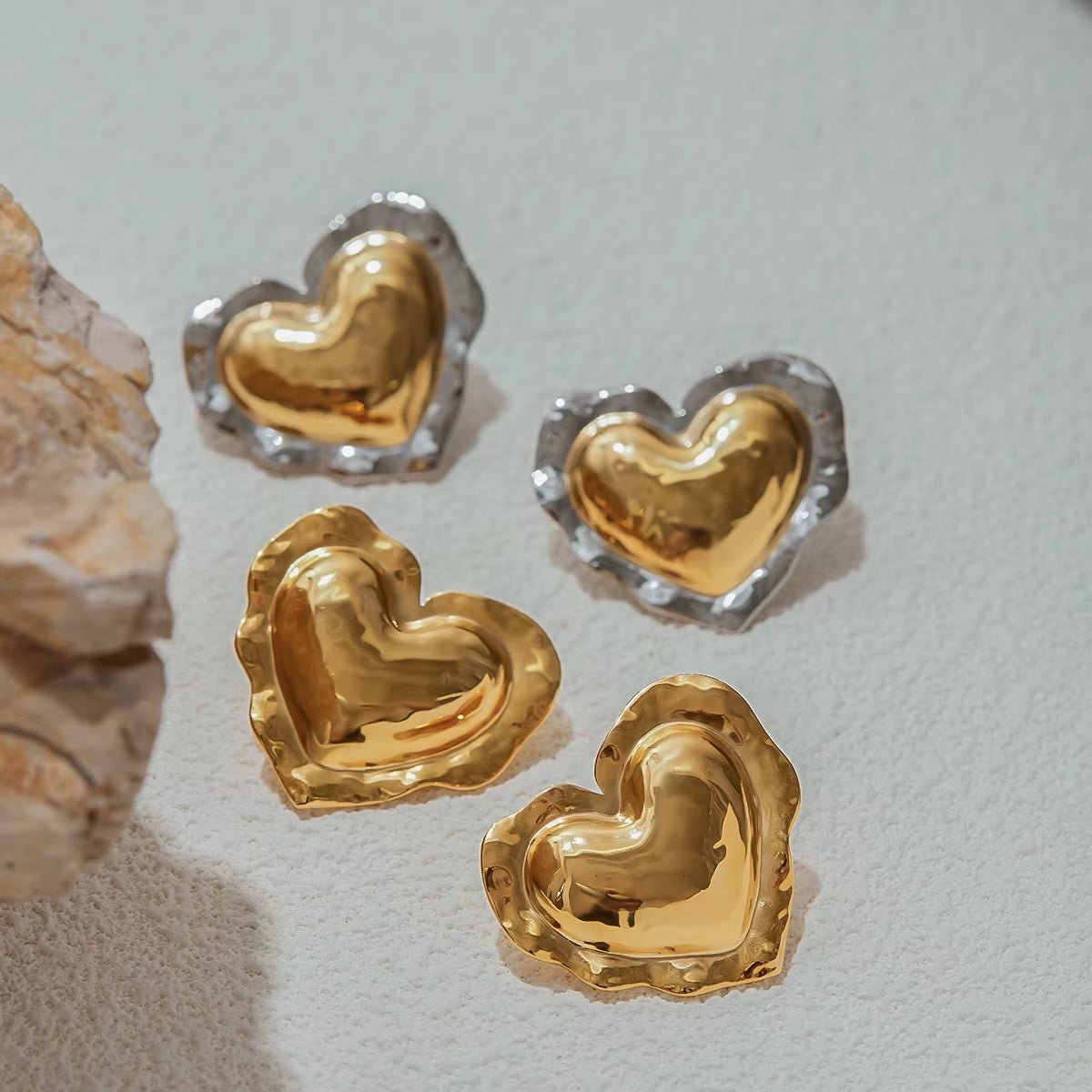 Thea Gold Heart Stud Earrings - ILLUSIVE JEWELS USA